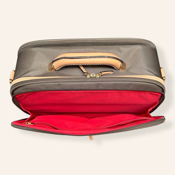 Samsonite Olive Green Carry-On Bag Tan Leather Trim Travel Tote (NWT) - Picture 6 of 13